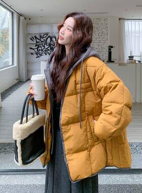 橘黄色时新尚假两件帽羽绒服女冬季20D034-69325连款90白鸭绒休闲