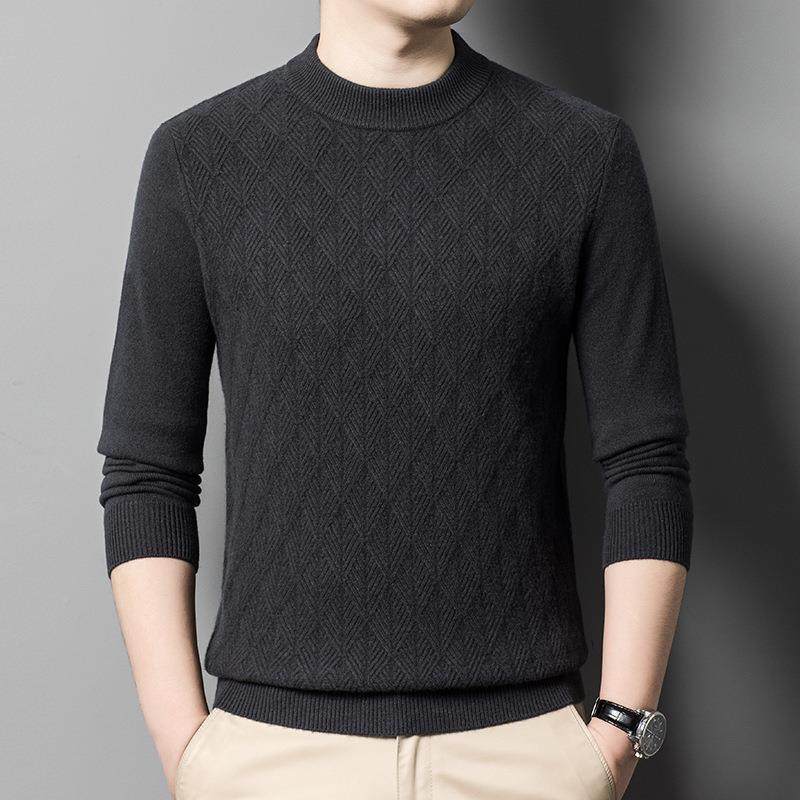 DL7833-Y202年4冬季休圆男士羊绒衫加厚中男装闲领保暖毛衣针织羊