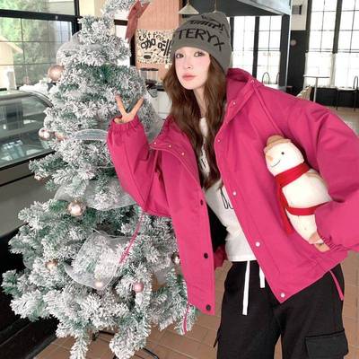 玫红色工装羽绒季服女202款5冬新巨好D116-132看短款小子个白鹅绒