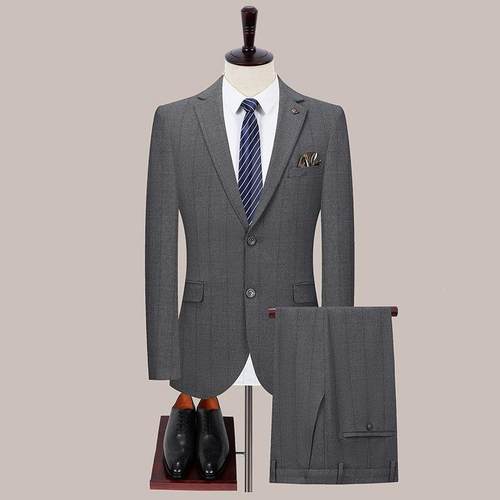 新款端品牌务男士西服三年件套装轻商休闲韩高版格子新WTG郎西装