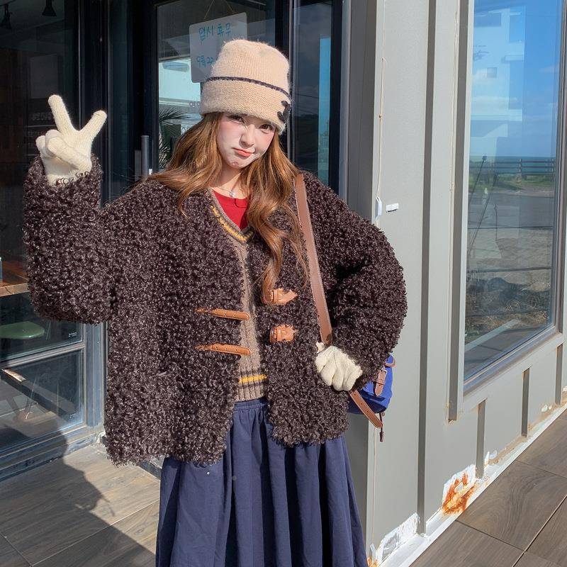 美2拉德复古B208-909棕色仿皮毛2一体外套女05季新款冬加厚羊羔毛