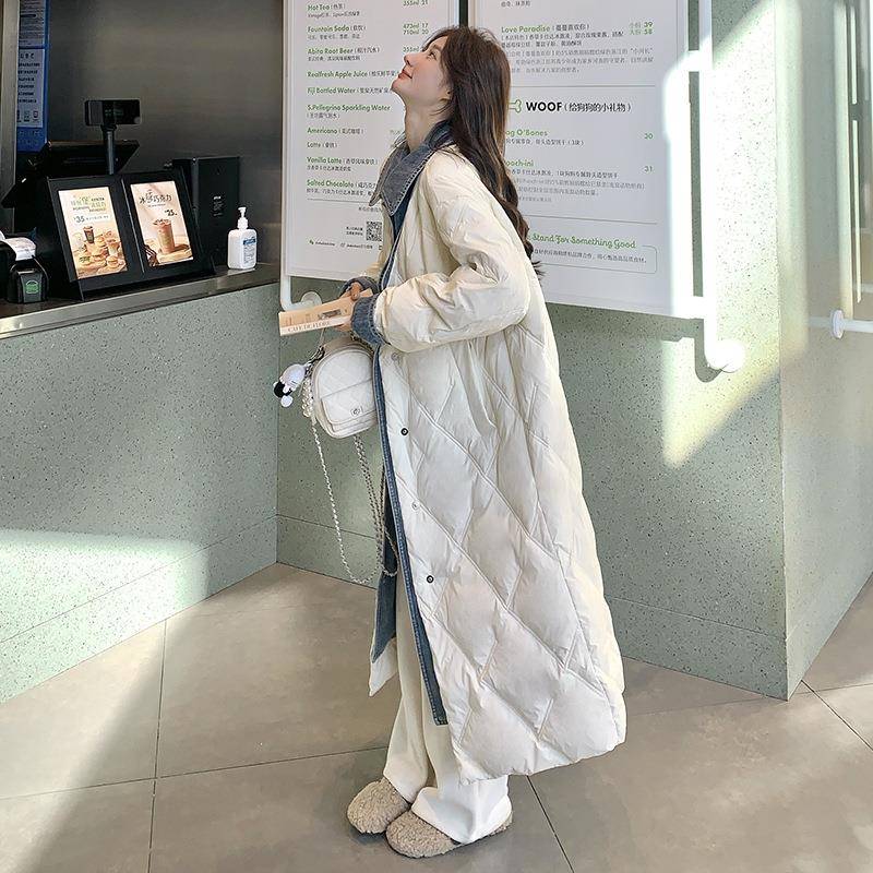 季韩牛仔拼接两件长款系羽绒服女冬202C079-3475假新款设计感爆款