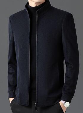 秋季新款纯羊毛冬呢子大衣男立领中加VPY厚年拉休闲链夹克外套男