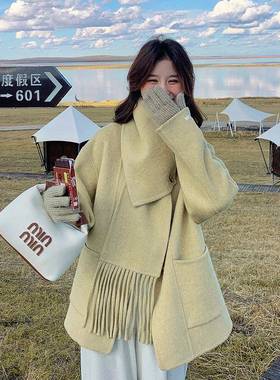 0黄色面呢羊绒大衣女秋冬2级25新款韩版宽松双高D113-C93感小个子