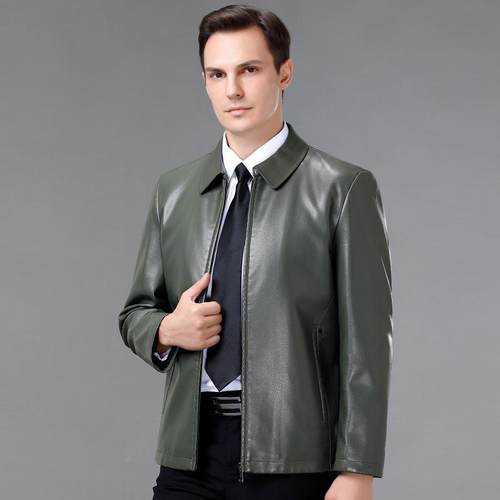 春秋冬季款男士皮衣商务休新外闲大82279-l2码短款翻加绒夹克套领