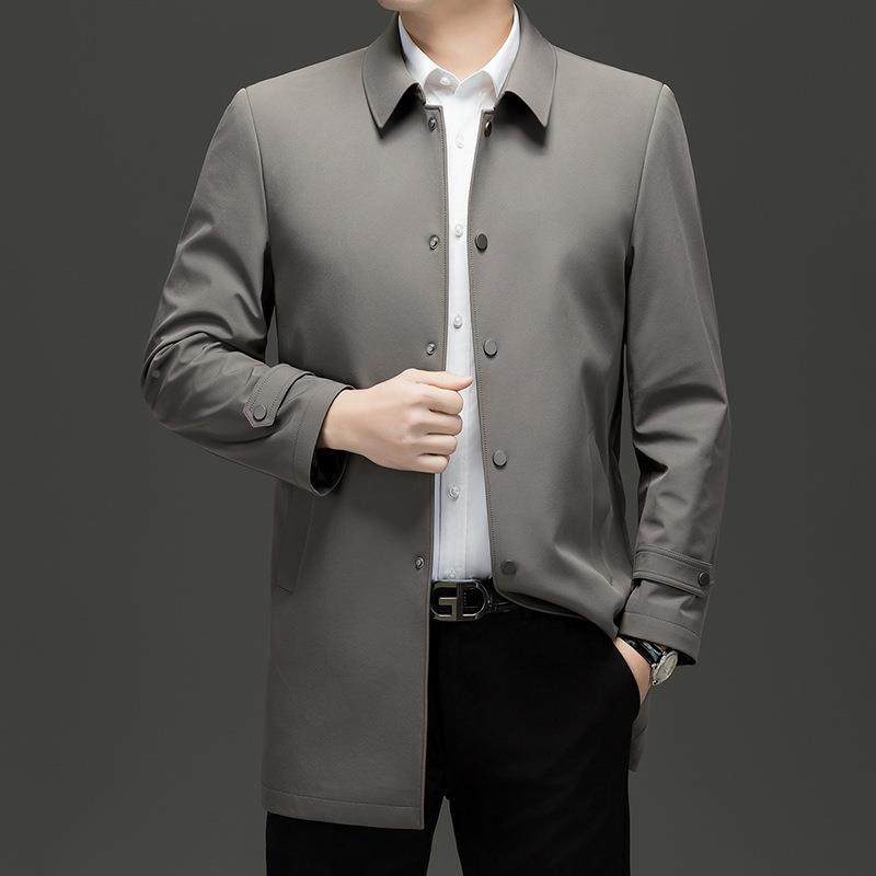 春秋季新爸款翻领男装端商务中年夹克外高套高档GZF爸上衣中长款