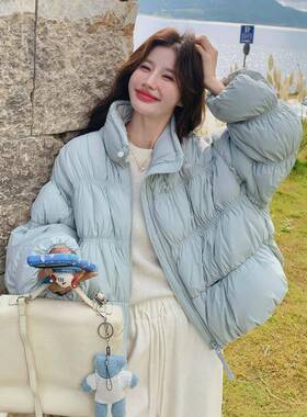 浅0蓝色短款羽绒服女225冬季包设计鸭感巨好看立领面服90白b131-7