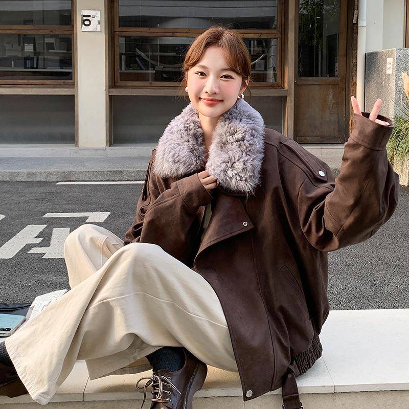 美式咖色D080-688大毛领派服羽外绒克服女冬202季5新款白鸭绒设计