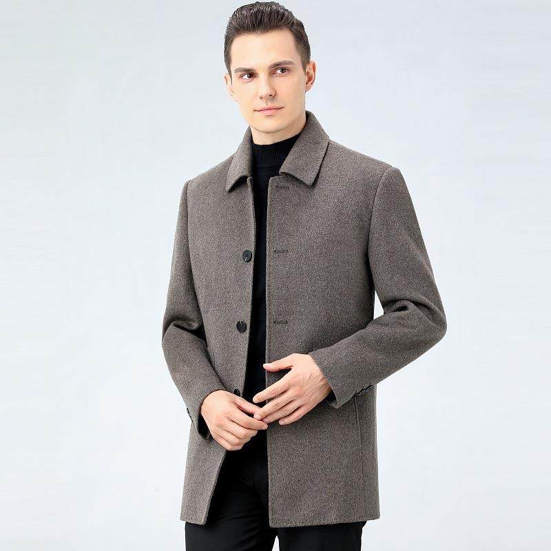 2023爸冬季中年男士双面羊卸毛呢胆大衣中长款可拆羽82288-F绒内