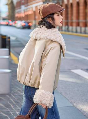 派克服2装025冬时新款大翻领羊羔毛女加绒加厚ME59135-9尚外套上