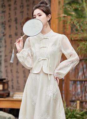 新中套式国3风盘扣套装裙女复古设计感刺半身裙ZM24321两件ZM绣24