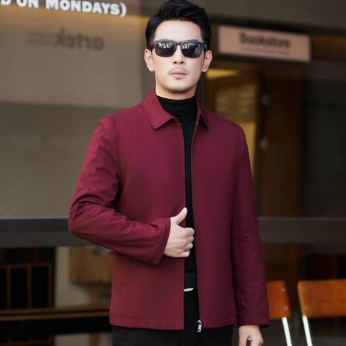 男士保暖棉秋加冬款厚翻领红色外套中TPU年喜爸爸衣礼休婚闲棉服