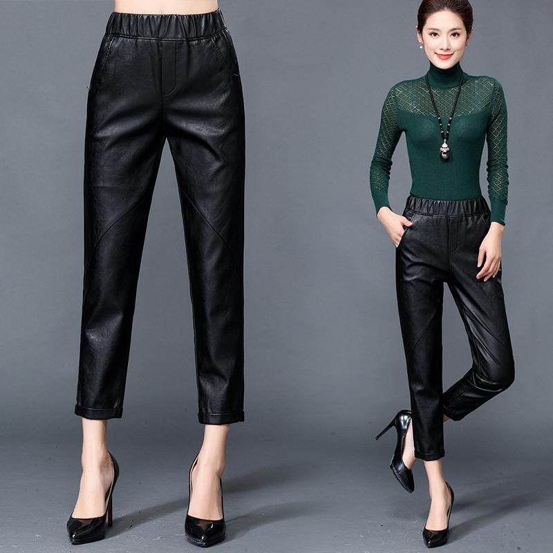 2024秋绵羊哈伦裤11877女装宽中年休闲显瘦直筒皮九松分皮裤子冬