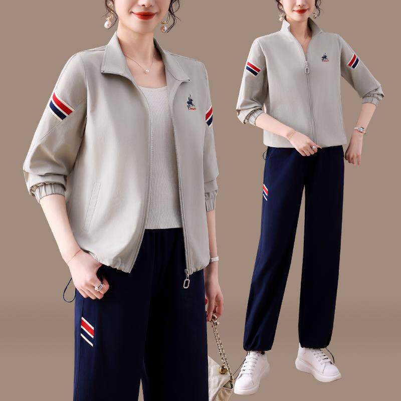 立领卫秋衣套装女春522新款87704614时尚宽松拉链外套休闲运动0两