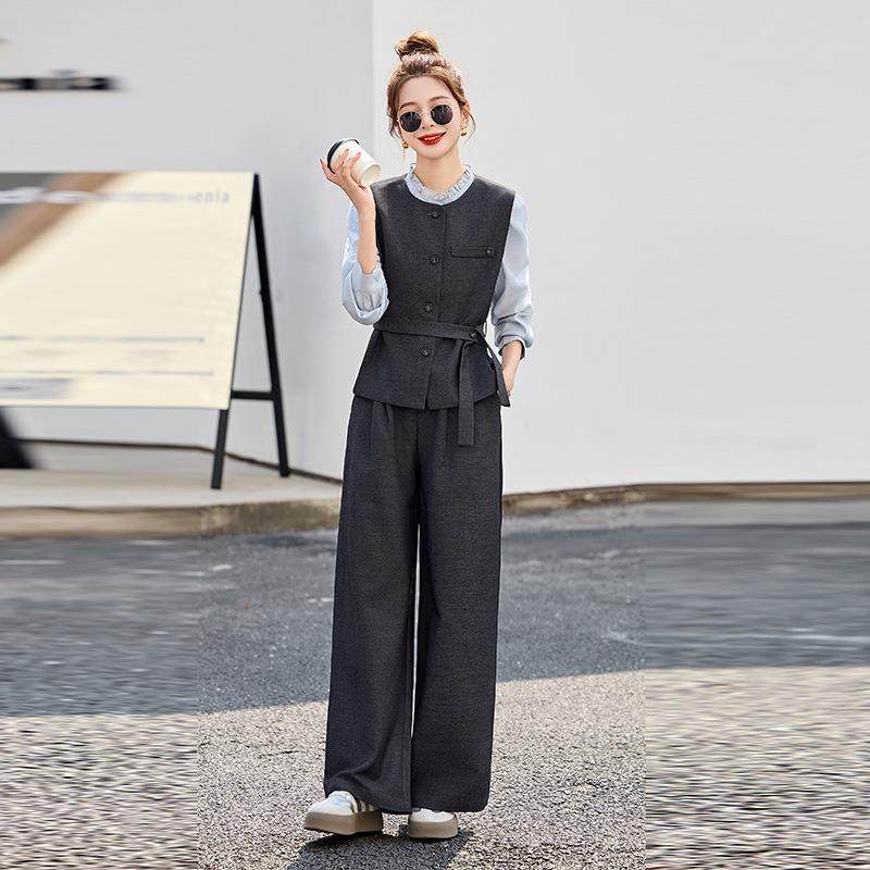 小风时尚套装女025春季新款职场香勤气质马通甲2休ZYI6356K闲裤子