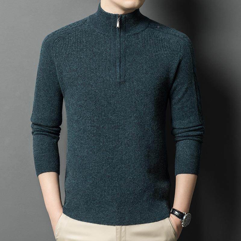 新品2男HG-3-YA0半2羊4冬季羊毛针织上衣士套头拉链高领休闲纯色