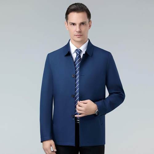 高档男士桑蚕夹克年商务休闲DQX中年爸外套松爸免烫宽男丝装茄克