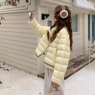 663新款 黄短款 2白025色c257 冬针季 超好看织拼接90 排骨羽绒服女款