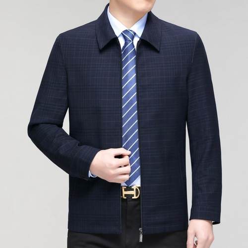 端中年夹克男休春秋季新款外羊毛翻领闲KRB男装套中老年爸高爸装