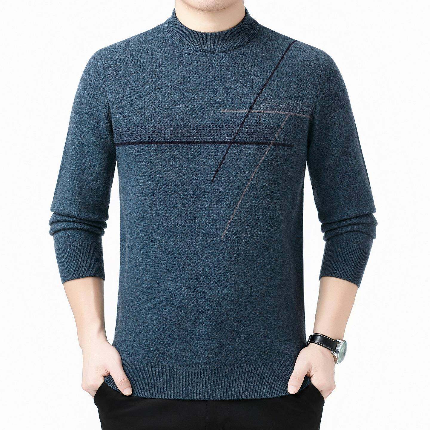 新款秋冬肥季羊毛衫中年男士针织衫加暖加码休闲大KLM圆领保毛衣