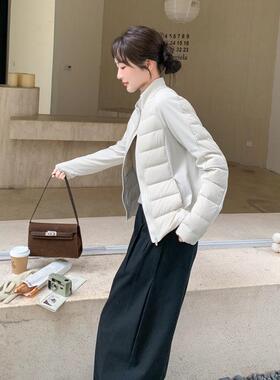 米白色韩系时尚巨好看排骨款绒服女C221-F20025短冬季新款90绒轻2