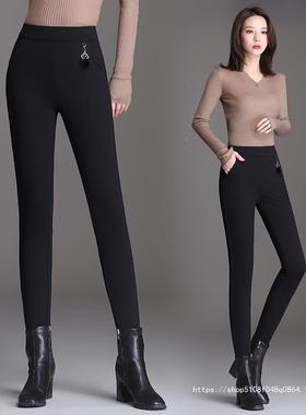 冬季款棉DXJ打底瘦裤女外穿高新腰弹裤力大码显小脚黑色铅笔裤女