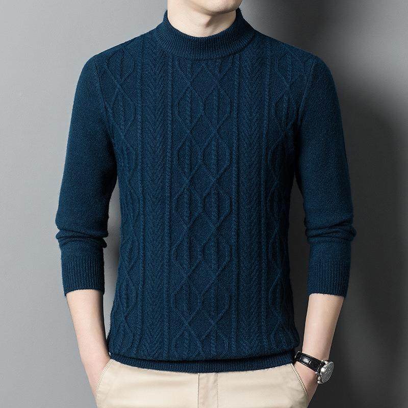 224新款轻1681-MU奢男装男山羊绒衫圆领加绒厚保暖山羊毛衣时0尚