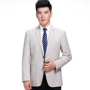 2108 纯松色宽商务休闲单西服薄款 1秋中年男士 爸爸春装 毛羊西装