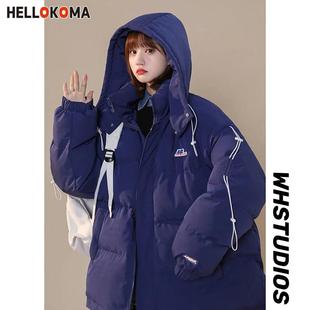 vintage港风潮牌面包服棉服oversize美式 男友风带帽外套冬