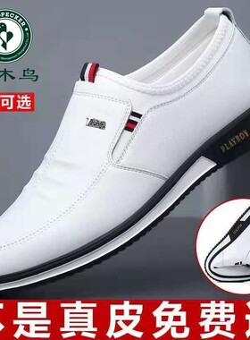 啄木鸟男鞋春秋新款真皮软底男士小白鞋商务内增高百搭休闲真皮鞋
