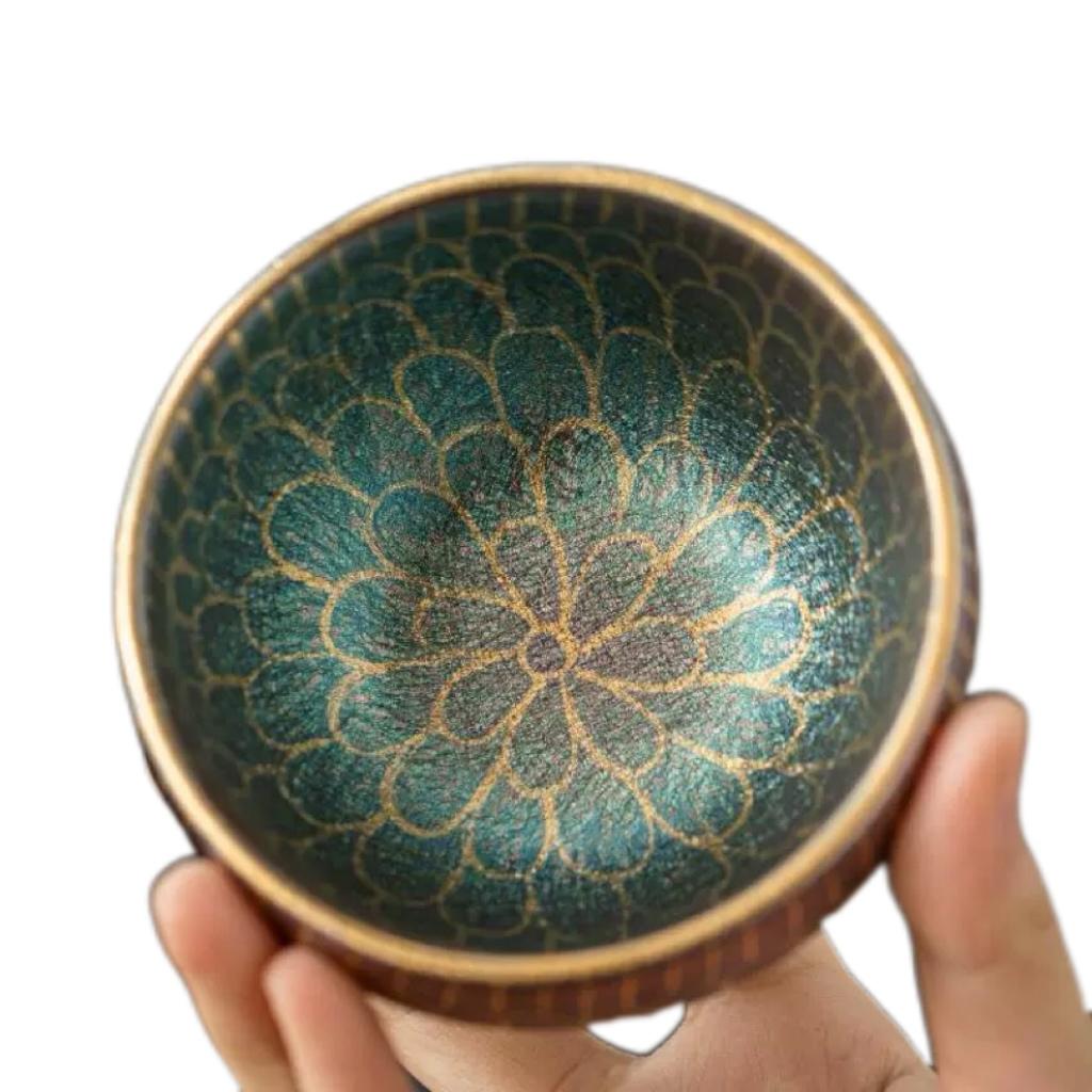 建盏茶杯钵手工描金莲花