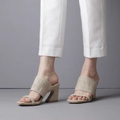 Wei 外穿女 复古文艺风亚麻草编粗高跟露趾凉拖鞋 Shao女鞋 韩国女鞋