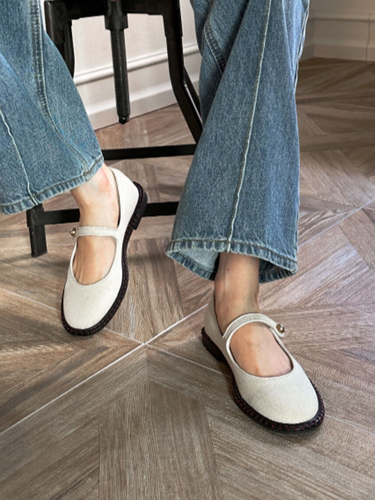韩国2024春夏新款复古减龄圆头浅口牛仔布一字带玛丽珍鞋平底单鞋,女鞋,浅口单鞋,淘宝优惠券,粉丝福利购,淘宝优惠卷
