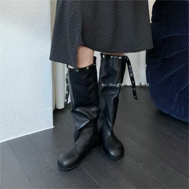 韩国东大门代购小众时尚慵懒褶皱堆堆靴圆头套筒按扣可调节长靴,女鞋,时装靴,淘宝优惠券,粉丝福利购,淘宝优惠卷