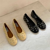饰玛丽珍平底单鞋 韩国东大门代购 小众设计感气质一脚蹬浅口铆钉装