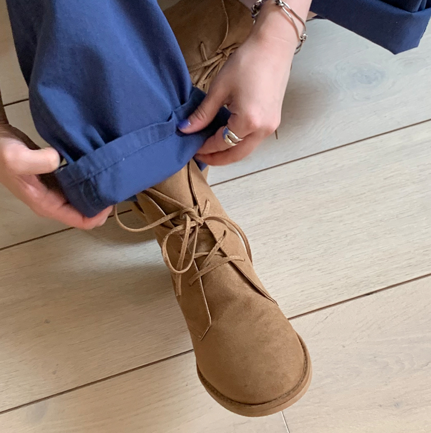 韩国东大门女鞋时尚潮流绑带齐踝靴低跟马丁靴圆头短筒短靴女休闲