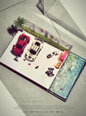 微缩场景64比例 3车位72比例海滨停车场 路灯发光 模型车模贩卖机