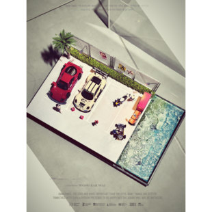 微缩场景64比例 3车位72比例海滨停车场 路灯发光 模型车模贩卖机