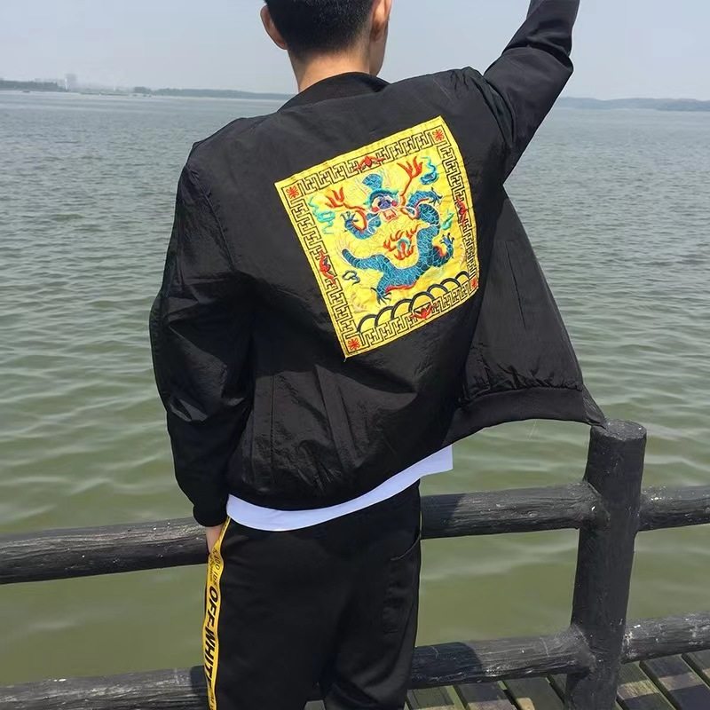 春秋男土修身型夹克社会人龙袍精神小伙刺绣外套潮A38,男装夹克,星座1804