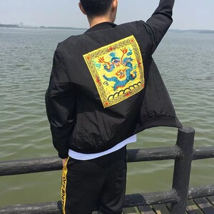 春秋男土修身型夹克社会人龙袍精神小伙刺绣外套潮A38图片
