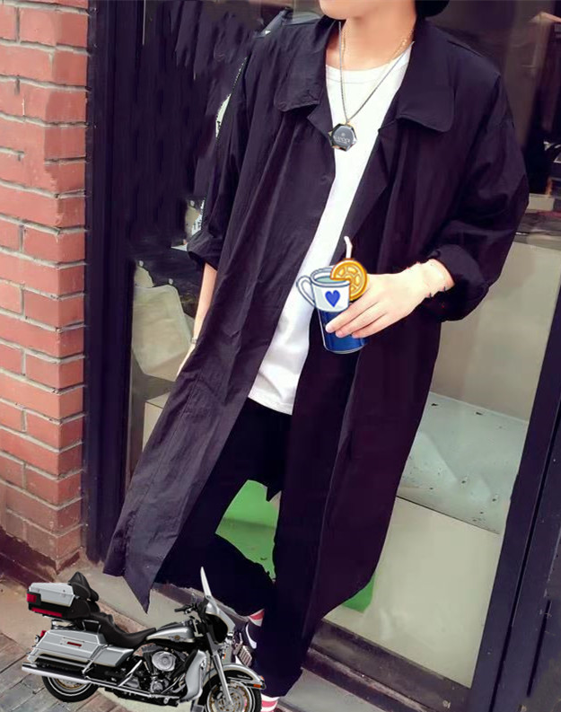 夏季男士衣男中长款韩版帅气过膝风衣男宽松薄款服外套潮宽松，男装风衣，星座1804