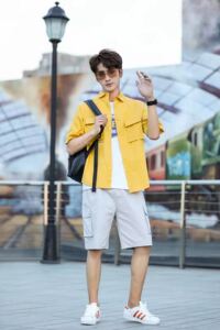 衬衫男复古风大码青少年胖子休闲上衣外套男宽松透气衣图片