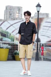夏季大码印花风休闲男士新潮款青年短袖衬衫工装衬衫图片