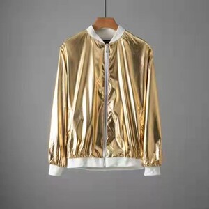 春秋款亮面夹克罗纹领罗纹下摆袖口罗纹金银夹克表演服舞蹈服装图片