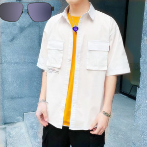 夏季男士短袖衬衫韩版潮流学生工装衬衣服休闲宽松男青年半袖衬衫图片