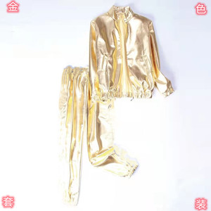 套装男大码帅气衣服男休闲运动套装男春秋金色亮面外套裤子学生图片