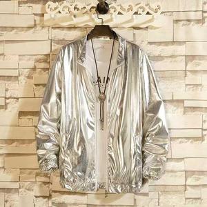 金银夹克反光舞蹈服装上衣服亮面表演服图片