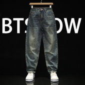 男款 修身 直筒大码 秋冬加绒加厚牛仔裤 宽松休闲长裤 潮男装 哈伦裤 子