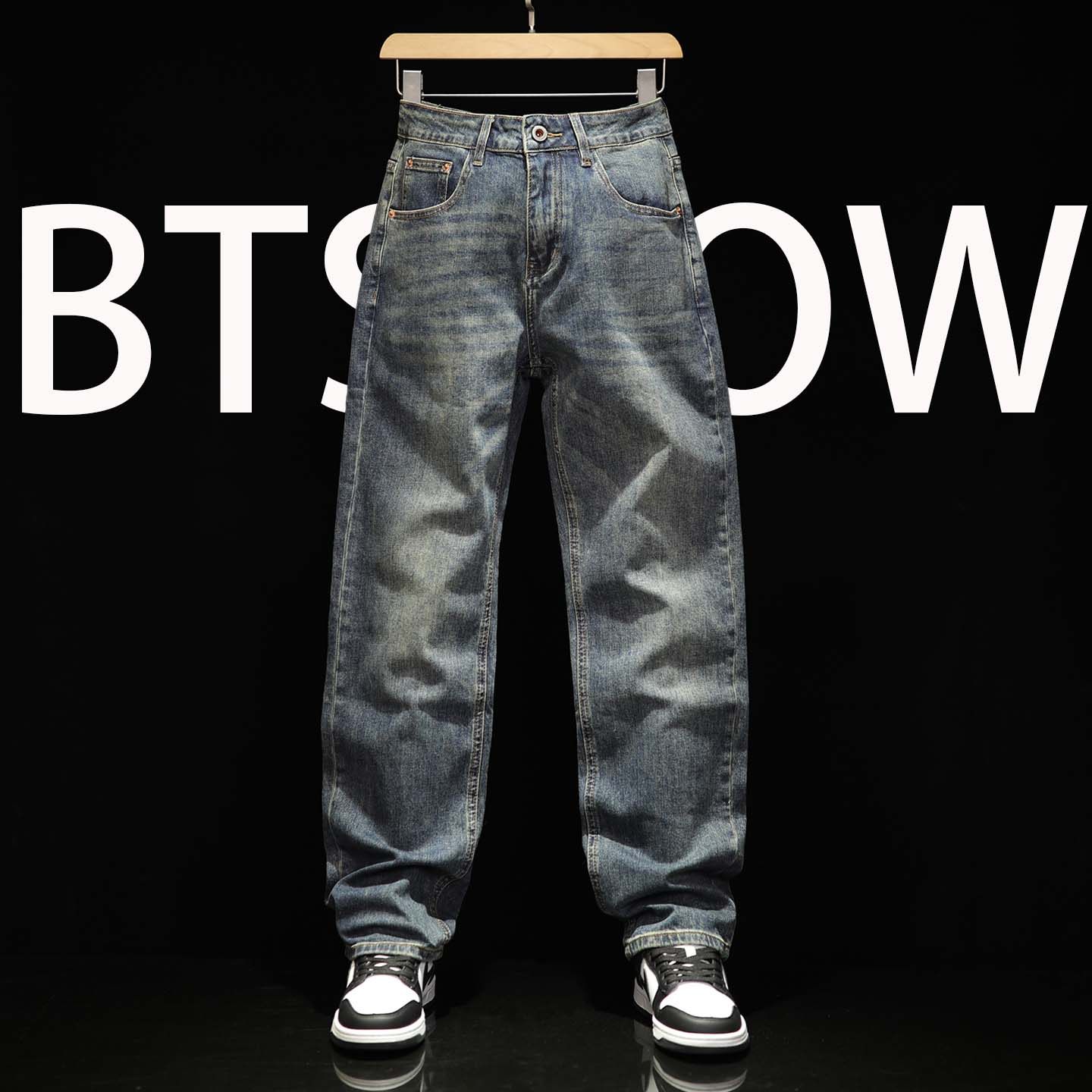 中腰修身微弹男生牛仔直筒长裤