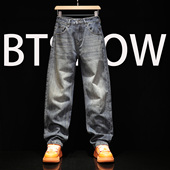 牛仔裤 裤 男式 青春潮流大码 秋季 中腰拉链痞帅修身 直筒裤 微弹休闲裤